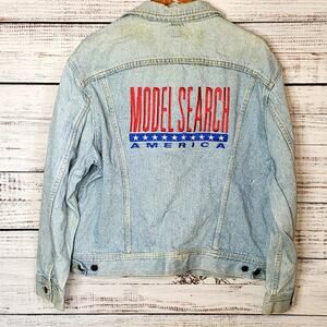 Vintage Model Search America jean jacket, on Lee jean jacket. Embroidered. SZ L.